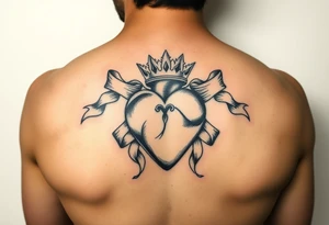 heart pierced with flowing ribbons princess crown festhers tattoo idea