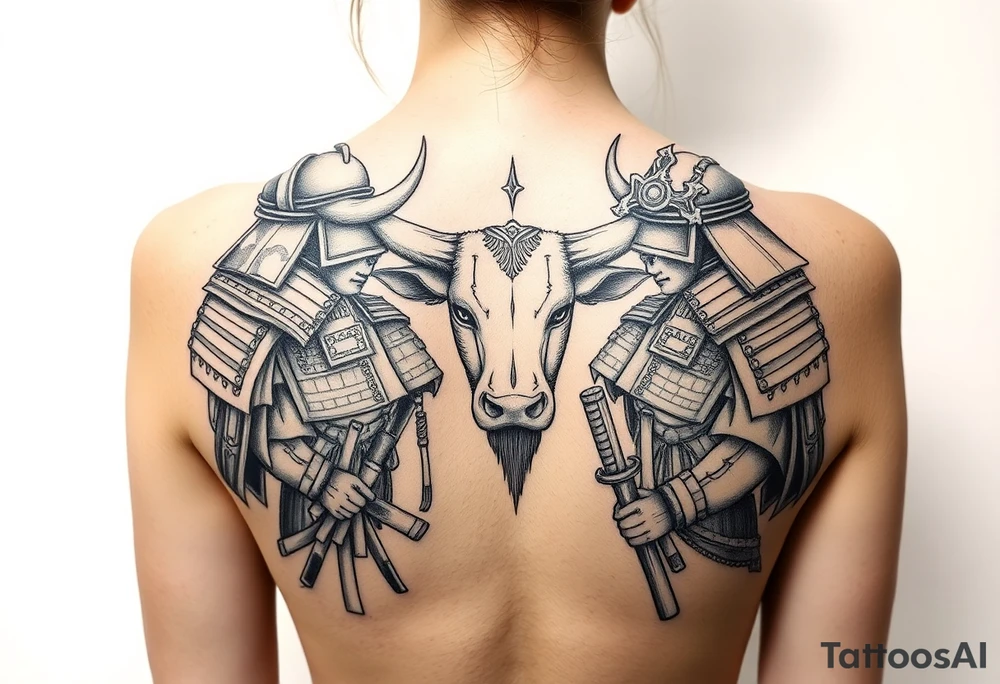 Ox dressed up as samurai warriors tattoo idea