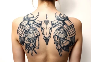 Ox dressed up as samurai warriors tattoo idea