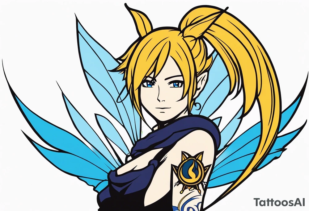 A fairy with a tail that is the fairy in the Fairy Tail anime guild logo tattoo idea
