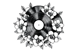 vinyl records surrounded by flowers tattoo idea