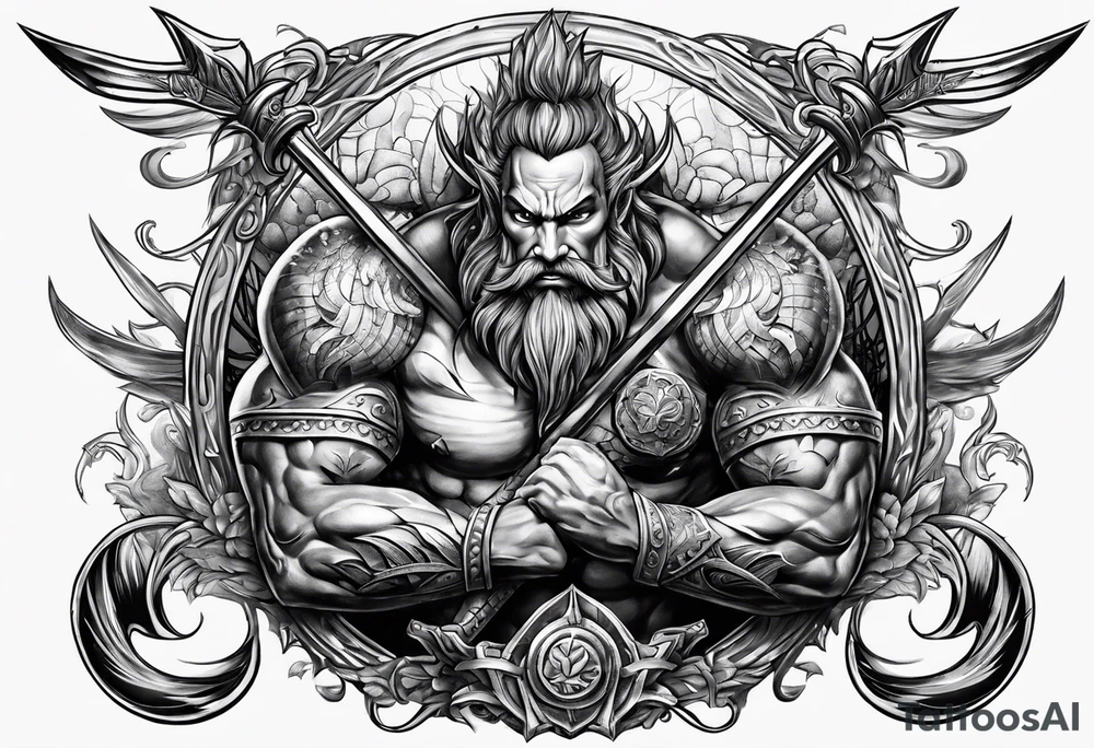 Triton with three spears tattoo idea