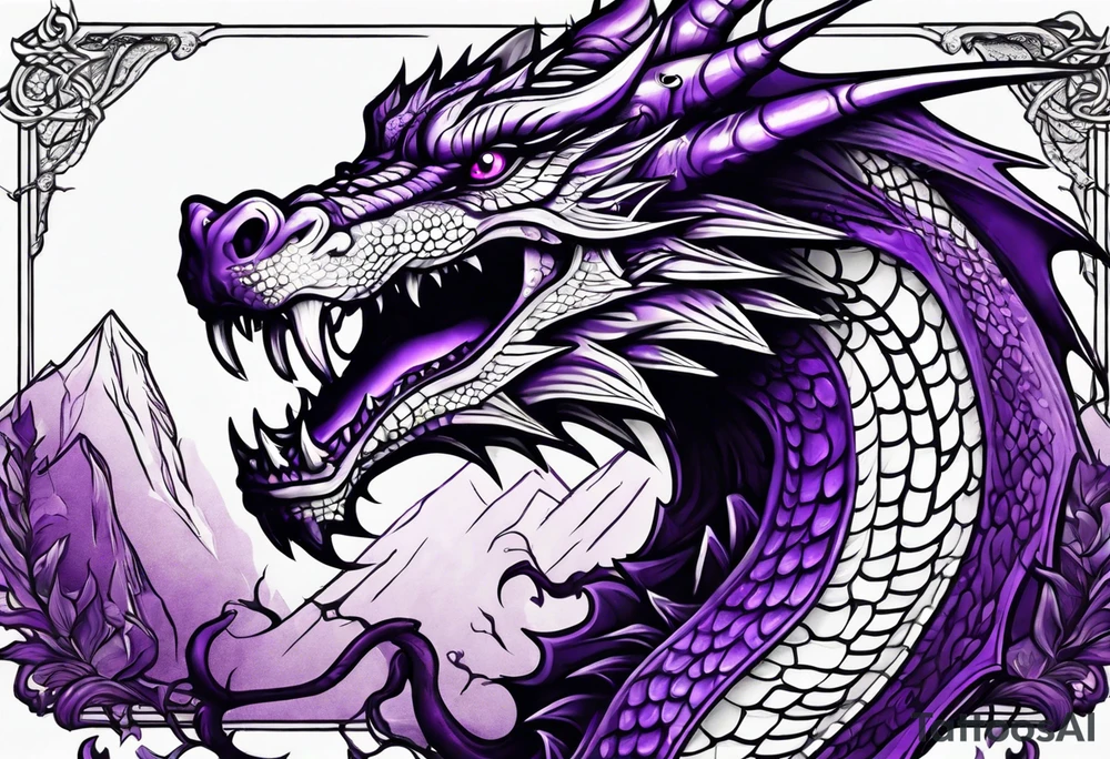 purple dragon arm sleeve with an eldritch design tattoo idea