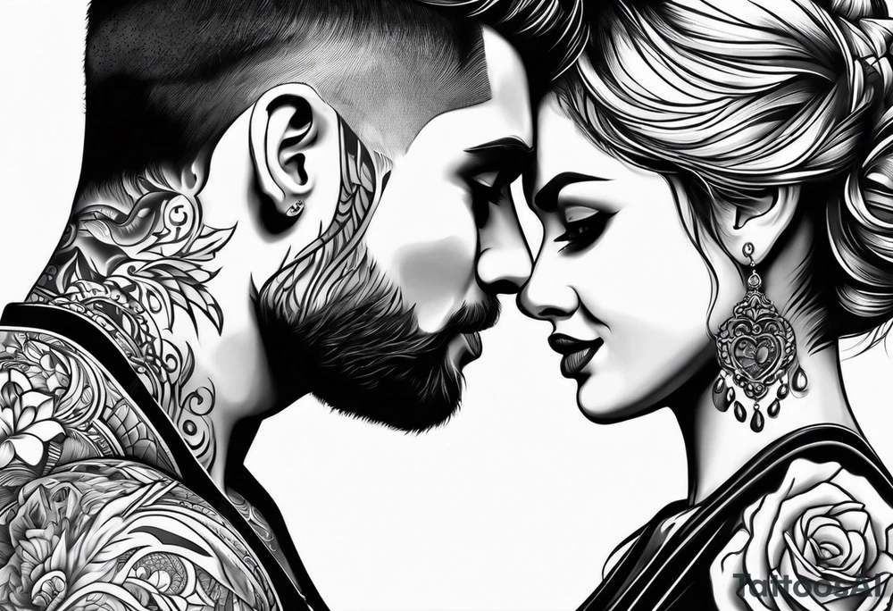 man and woman looking at each other with love tattoo idea