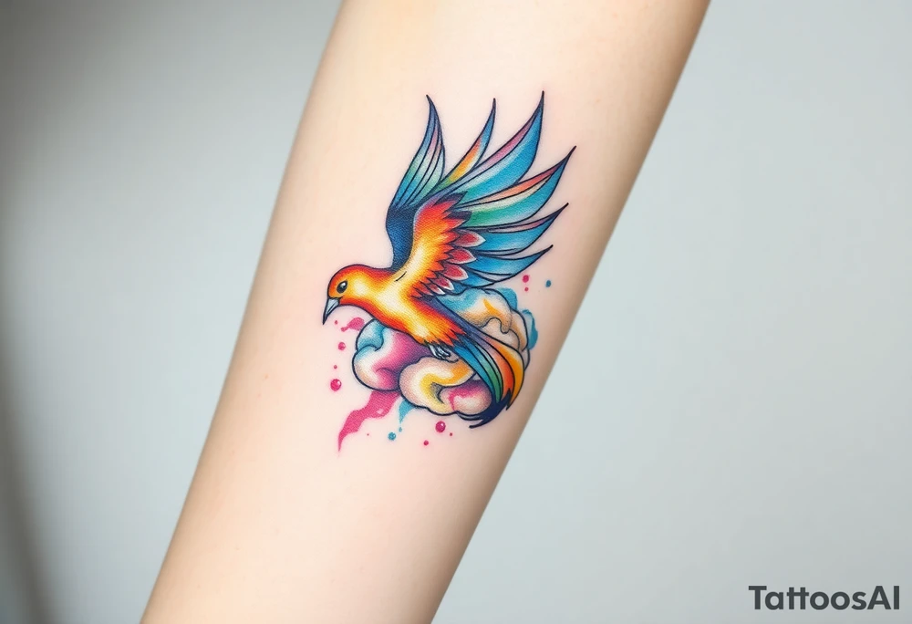 Colorful phoenix flying out of a brain tattoo idea