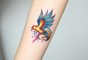 Colorful phoenix flying out of a brain tattoo idea