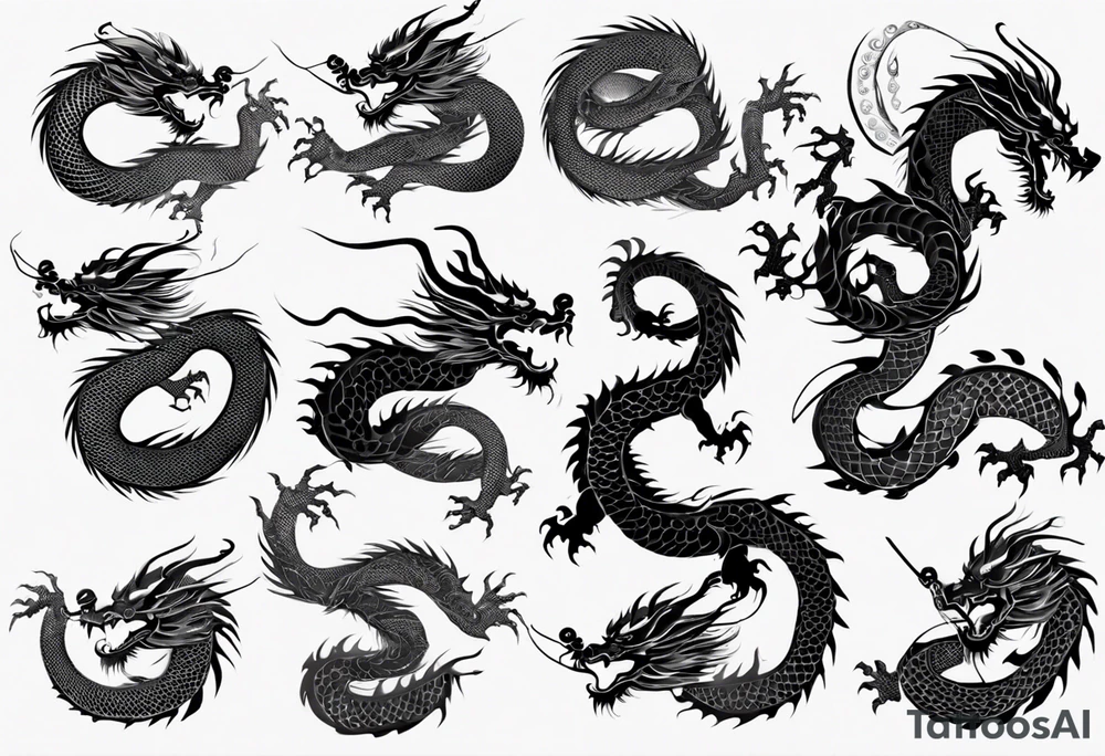 long chinese dragon with scales tattoo idea