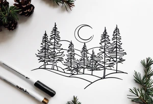 Continuous line pine trees tattoo idea