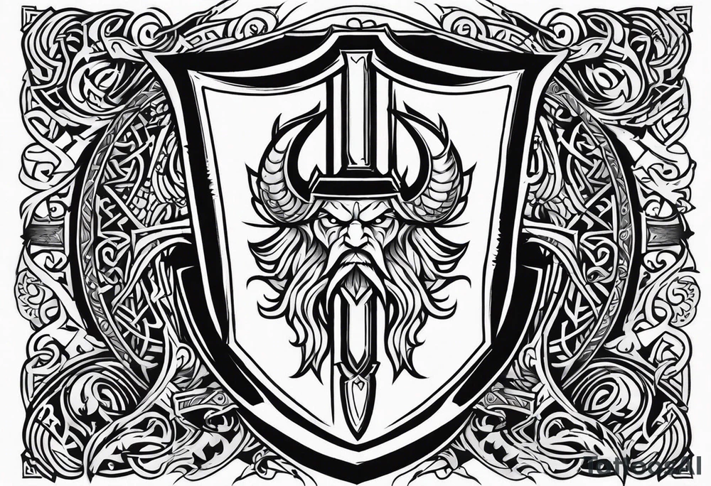 Valhalla viking gods shield hatchet tattoo idea