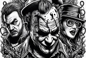 Horror design with a noose, Freddy Kruger, Jason, chucky, and scream tattoo idea
