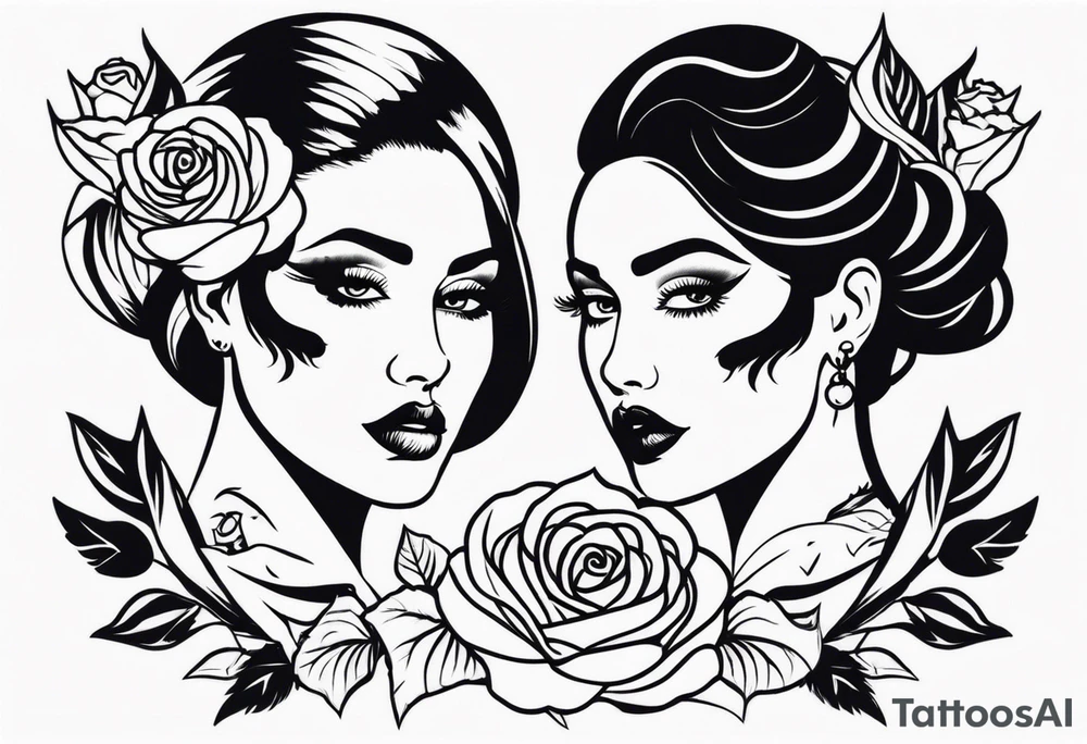 Faces rosas caveiras tattoo idea