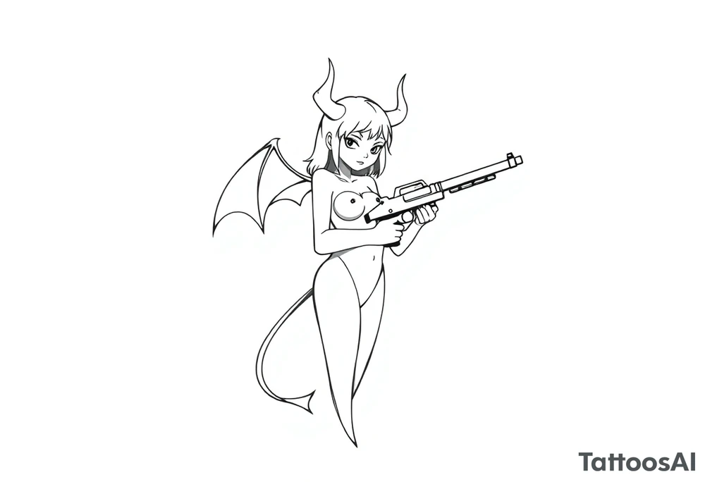 demon girl holding gun tattoo idea
