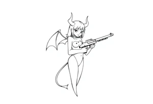demon girl holding gun tattoo idea