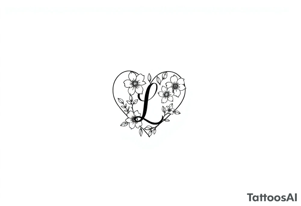 a small heart shape with flowers with the initial L in the centre tattoo idea