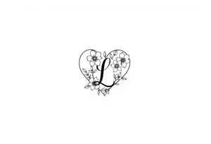 a small heart shape with flowers with the initial L in the centre tattoo idea