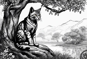 Khajiit sitting under a tree with an empty skooma bottle tattoo idea