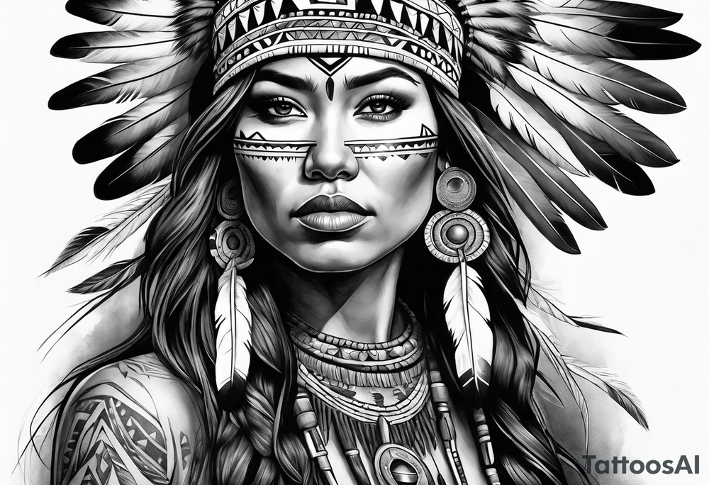 Native American woman  full body tattoo idea