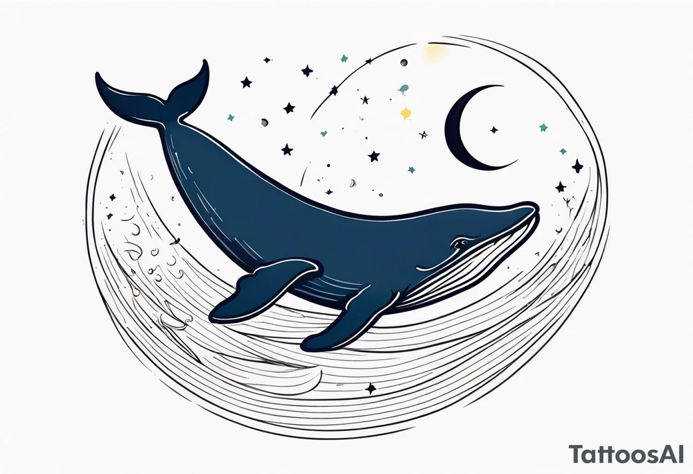 cute Whale jumping over a crescent moon tattoo idea