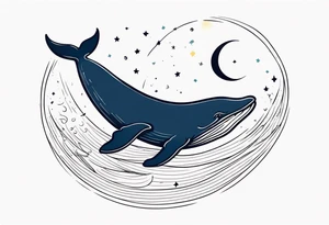 cute Whale jumping over a crescent moon tattoo idea