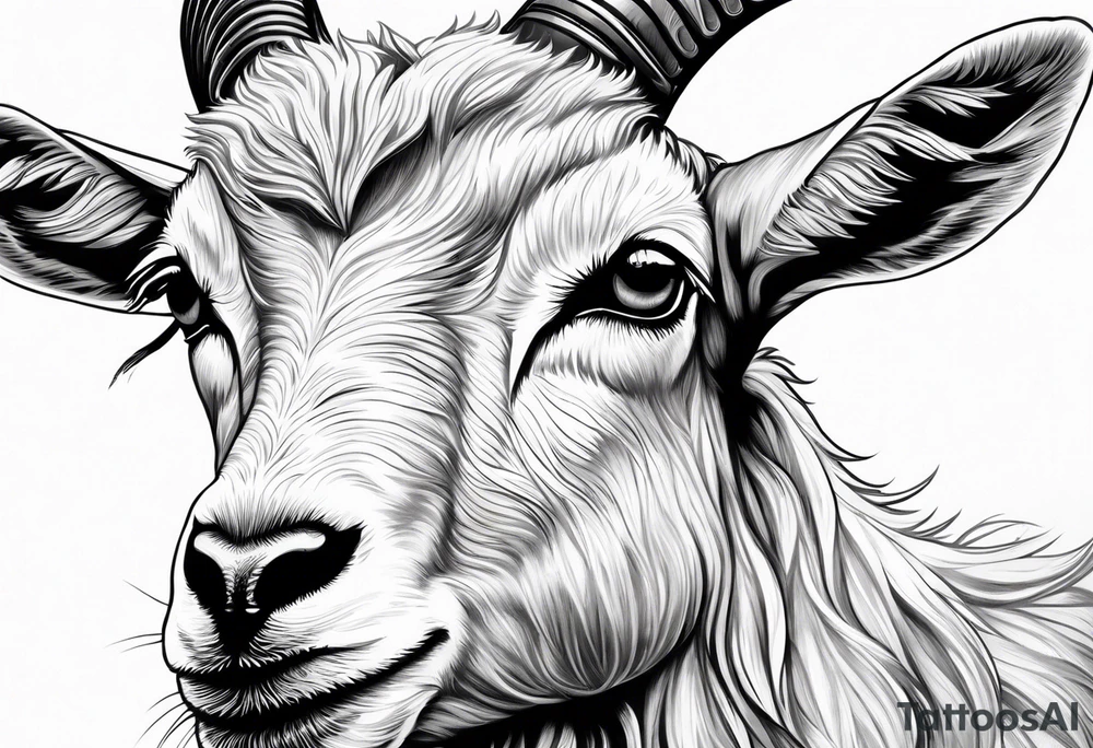 Headshot of goat hyper detailed tattoo idea