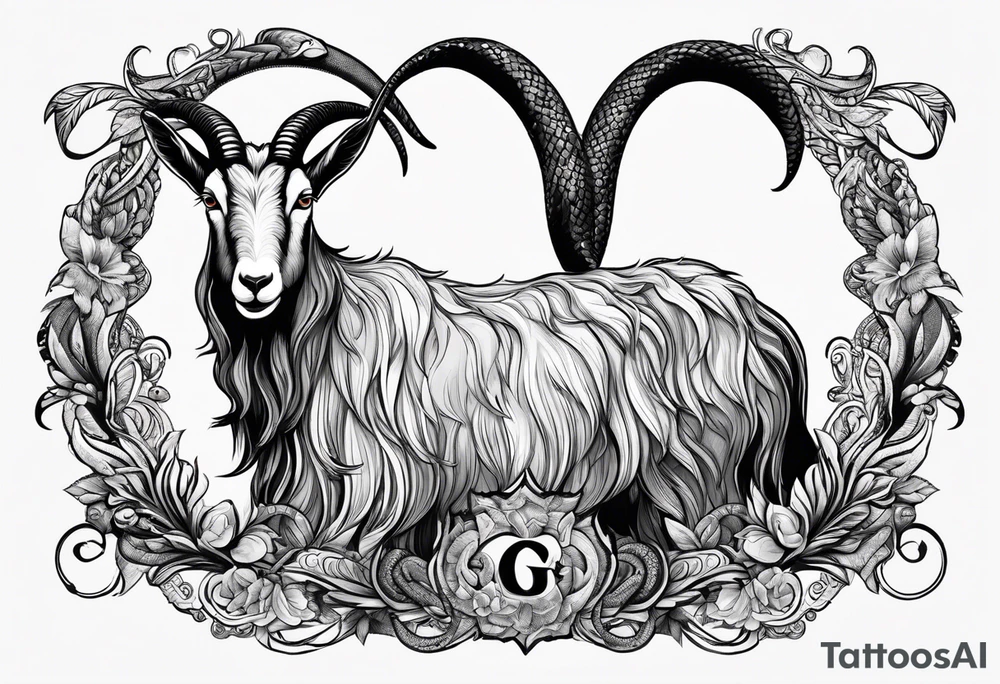 Image of a goat combined with a Snake tattoo idea
