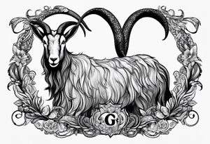 Image of a goat combined with a Snake tattoo idea