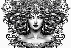 Medusa lady head neo traditional tattoo idea