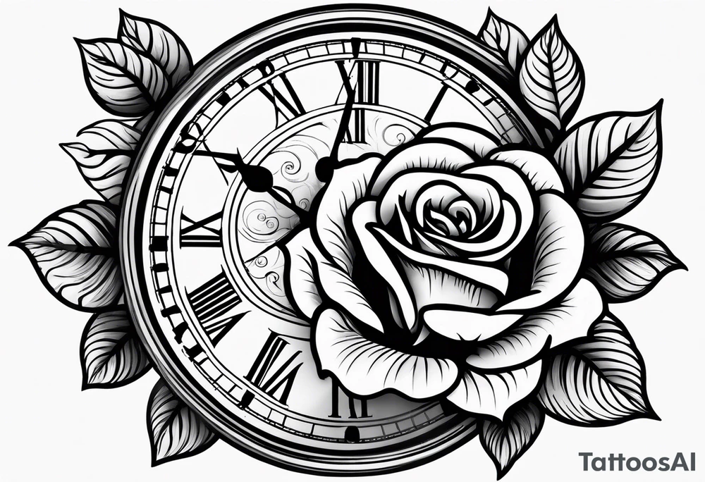 clock with a rose tattoo idea