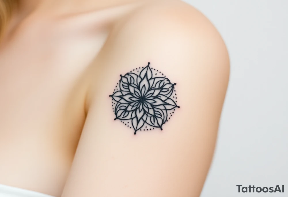A Flower of Life pattern with delicate dot work shading placed in cyrcle tattoo idea