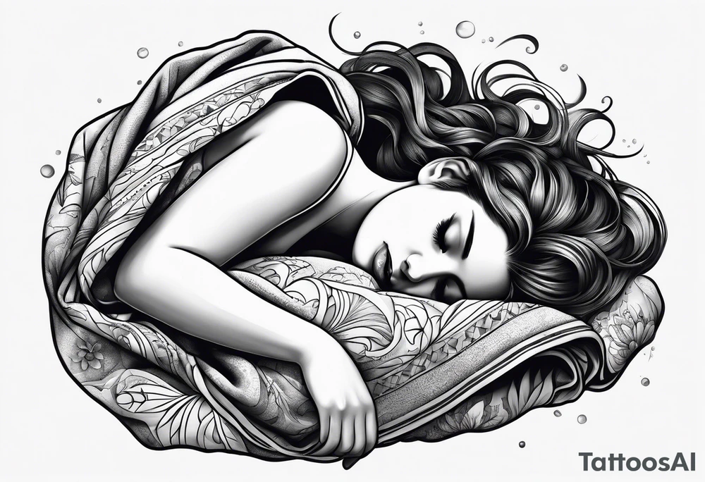 full body girl sleeping in blanket tattoo idea