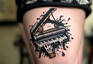 Tim Burton’s crooked piano plays on its own, with ghostly fingers and melting keys in black and ivory. tattoo idea
