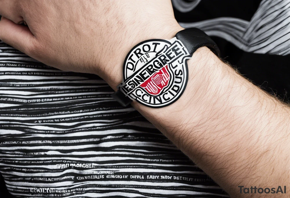 tattoo on a wrist saying "resurget cineribus". no other design except for the words. use the font from the Detroit Red Wings written logo. Flip "cineribus" upside down. only black and white. only the lettering. tattoo idea