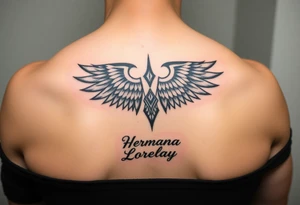 Crea un diseño significativo sobre la cultura egipcia y que tenga el nombre escrito por de bajo del diseño el nombre de mi hermana Lorelay para la parte baja del bíceps tattoo idea