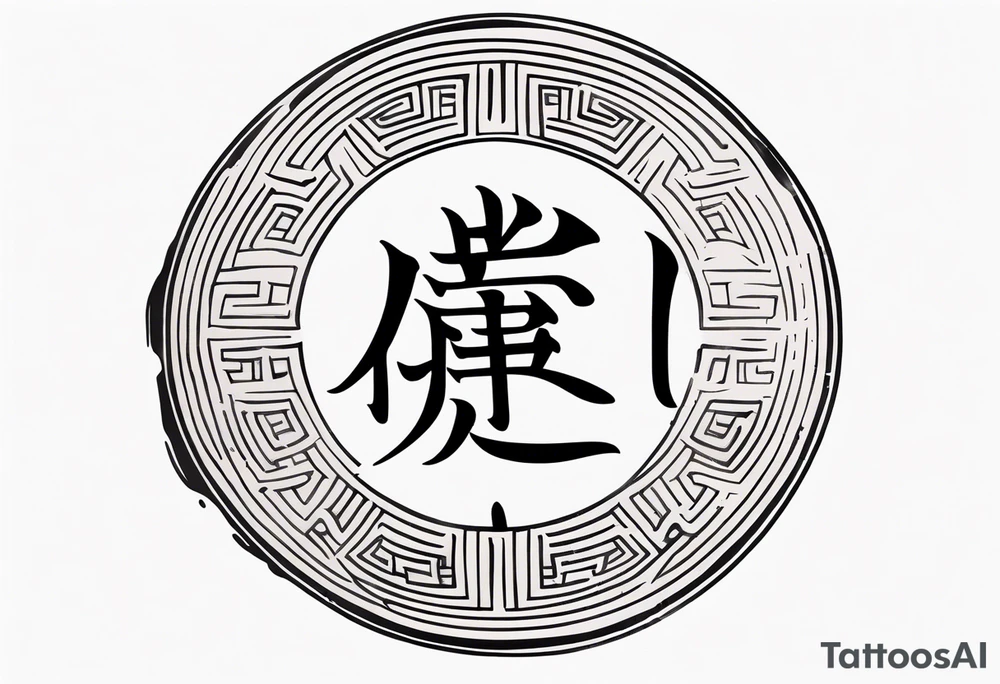 Chinese lettering with a coin charm tattoo idea