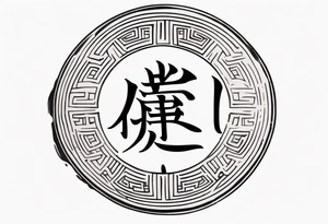 Chinese lettering with a coin charm tattoo idea