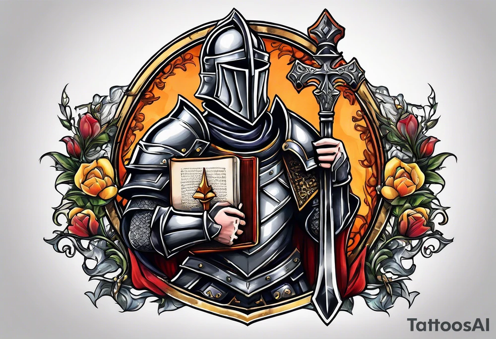 a knight holding the bible tattoo idea