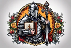 a knight holding the bible tattoo idea