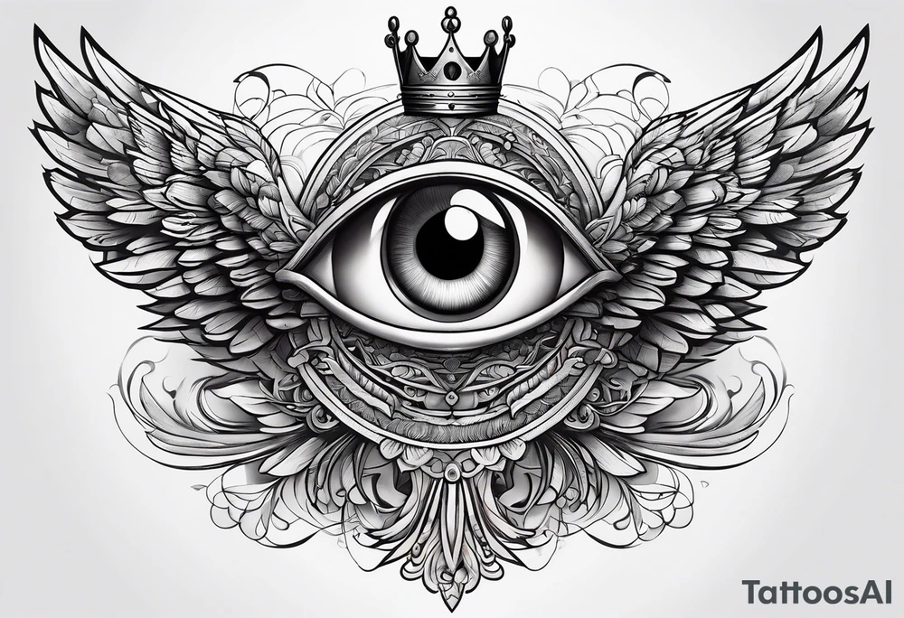 big eye with wings and crown tattoo idea