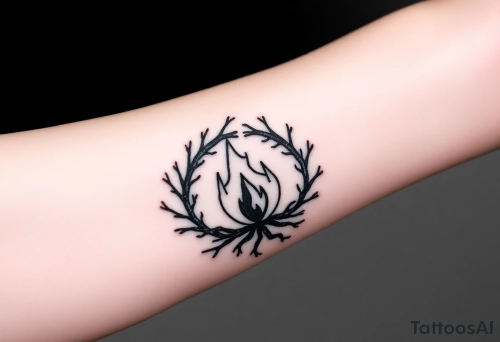 a round flame imprisoned in a roots circle tattoo idea