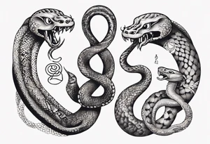 snakes interlocking around a Buddhist amulet that represents strength, protection, and love tattoo idea