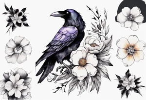 a raven with a white flower cap tattoo idea