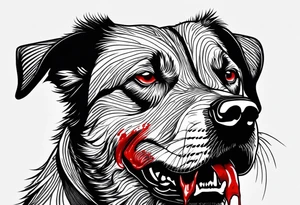 Create aggressive, vicious dog, with some blood coming out of his mouth and saliva. Make it a drawing and use the image of reference. I am going to add. I want HIM TO BE ANGRY WITH RED EYES tattoo idea