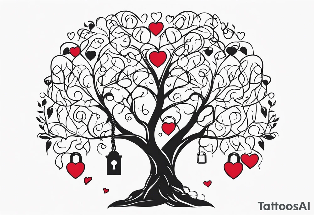 Family tree with lock and hearts tattoo idea