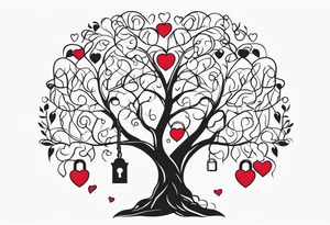 Family tree with lock and hearts tattoo idea