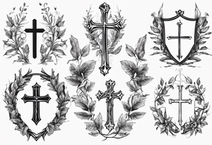 Knight wreath leaves cross tattoo idea