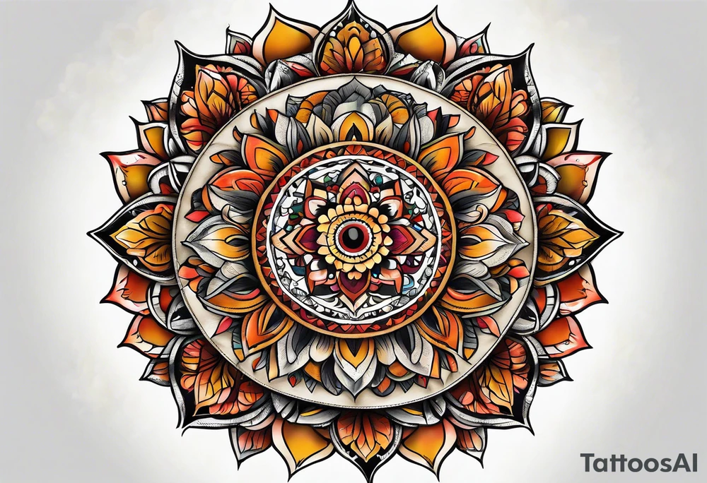male mandala Knee tattoo in fall colors tattoo idea