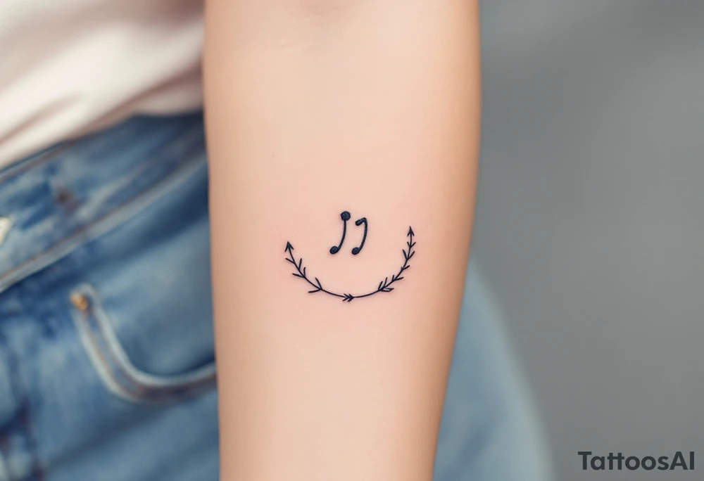 A comma with a dot above it, with an arrow around tattoo idea