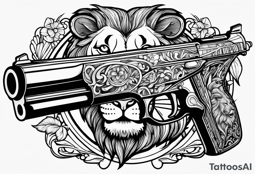 lion shooting gun tattoo idea