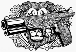 lion shooting gun tattoo idea
