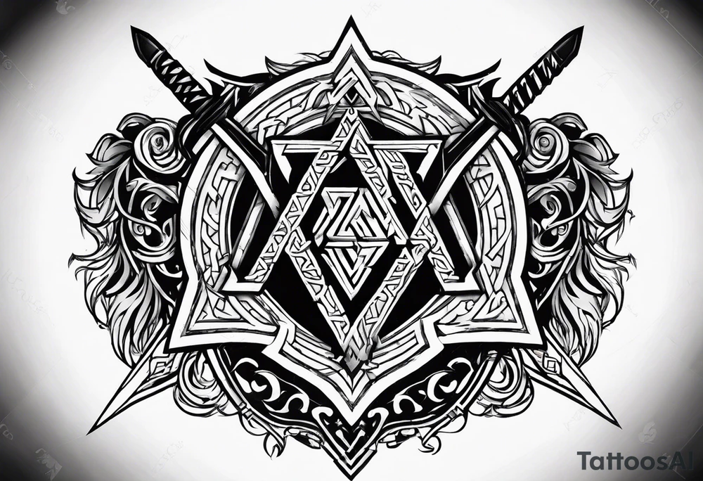 Valhalla shield sword valknut lion tattoo idea